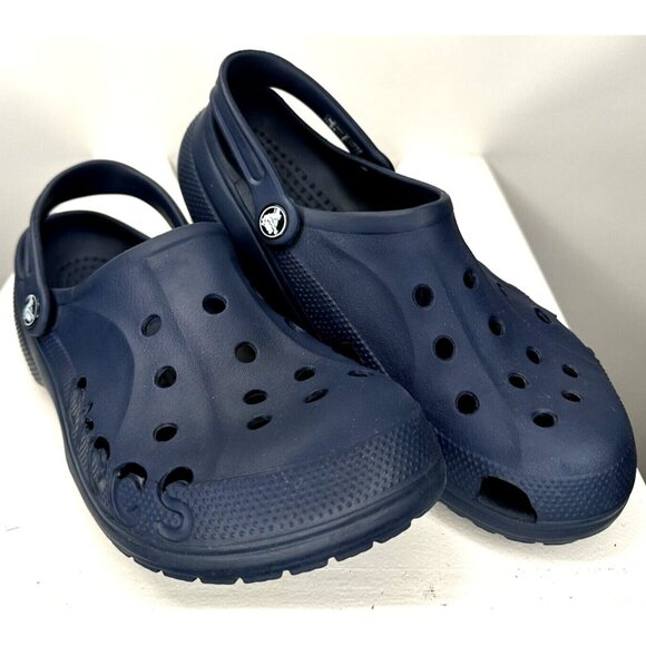 Crocs Unisex Sandals Classic Spellout Waterproof Navy Blue Size 9M/11W - Picture 1 of 12